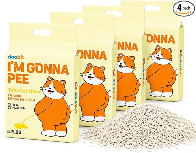 K-Brand DOOBIT, Cat Tofu Litter 22.8(5.7lb x 4pack),Natural,Clumping Litter,Non Toxic Low Tracking,1.5mm Fine Cut,Solubility in Water,Ultra Absorbent, Really Dust-Free,Less Scattering