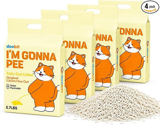 K-Brand DOOBIT, Cat Tofu Litter 22.8(5.7lb x 4pack),Natural,Clumping Litter,Non Toxic Low Tracking,1.5mm Fine Cut,Solubility in Water,Ultra Absorbent, Really Dust-Free,Less Scattering