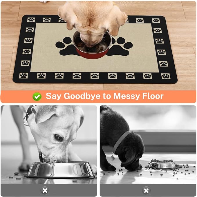 Absorbent Pet Dog Bowl Mat for Food and Water, Pet Cat Food Feeding Mat with Non Slip Rubber Backing, Dog Food Mats for Floors Waterproof, 16"x24"
