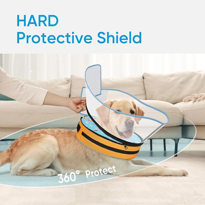 Sponge Dog Cone Collar, Dog Donut Collar After Surgery with Clear Shield, Adjustable Soft Cone for Dogs to Stop Licking-Comfy Cone for Large Medium Small Dogs (DonutBlue,M)