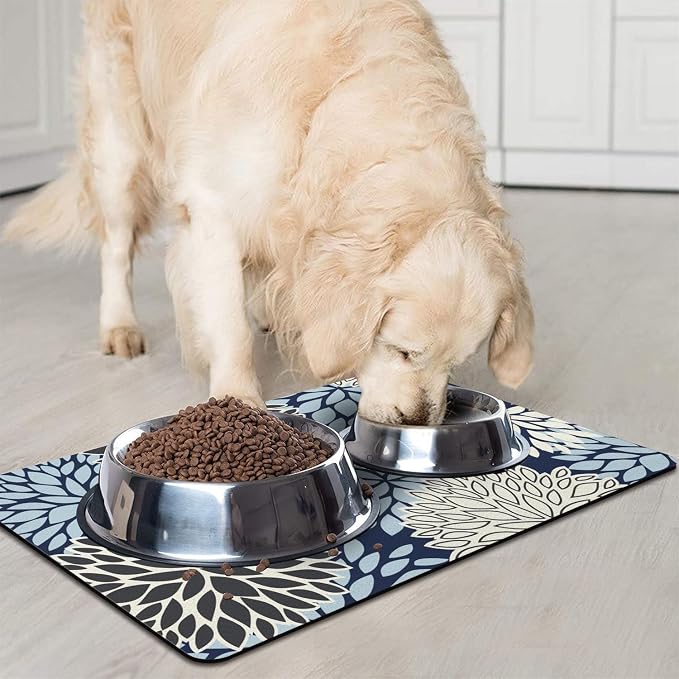 Dog Food Mats for Floors, Absorbent and Quick-Drying Pet Cat Food Mat,Anti-Fouling and Easy-to-Clean Pet Feeding Mat,Dog Bowl Mat for Messy Drinking Water Bowls.16x24, Bohemia Dahlia Floral Style