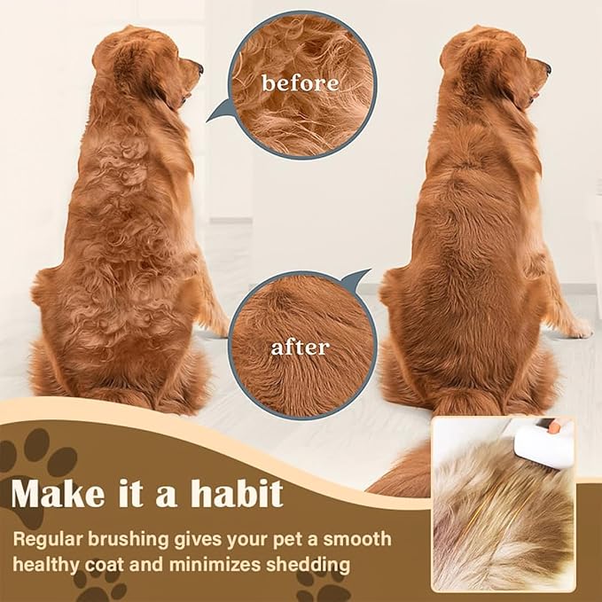 2-in-1 Pet Self-Detangling & Grooming Comb, One-Touch Switch Dematting Comb for Dogs, Undercoat Rake for Dogs, Deshedding Rake Dog Detangler Brush for Mats Tangles Loose Fur (2PCS)