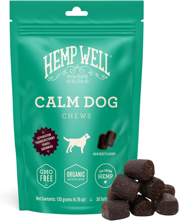 Organically Sourced Hemp Well Calm Dog Soft Chews - Anxiety Relief Treats for Dogs, Helps with Separation Anxiety and Travel, Melatonin and Hemp Dog Calming Chews (1 Pack (30 Chews))