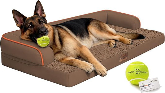 Comfort Expression Extra Large Dog Bed - XXL Orthopedic Washable Bed for Big Dogs - Waterproof Pet Couch Bolster with Removable Non-Slip Cover, 48 x 33