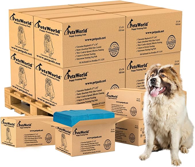 PetsWorld Enormous Dog Pee Pads 37"x54" 1200 Count – XXXL Pet Pee Pads for Giant Dogs & Pets, Heavy Duty Leak-Proof Dog Training Pads, Super Absorbent Quick-Dry Potty Pads with Adhesive Tabs