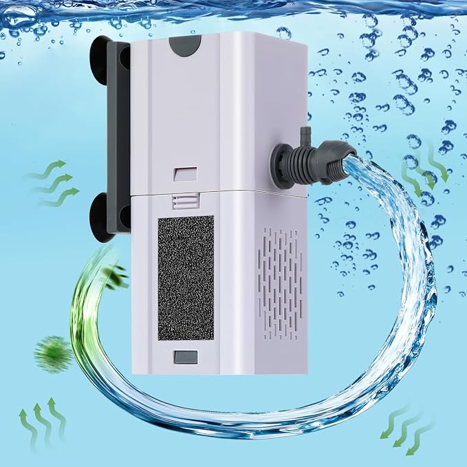 132 GPH 4-in-1 Aquarium Filter, 10-40 Gallon Fish Tank Filters Filtration and Oxygenation, Filter for Fish Tank with Biochemical Cotton, Multi-Functional Turtle Tank Filter(7 W)
