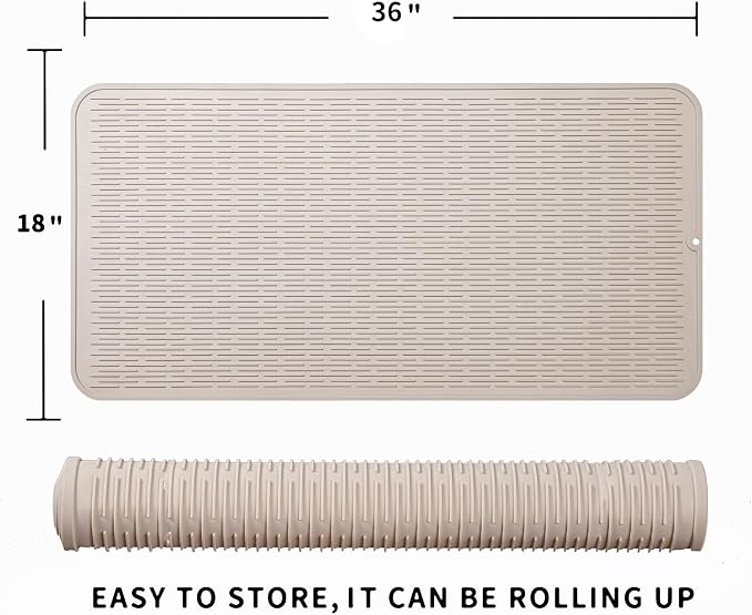 MicoYang Silicone Dish Drying Mat for Multiple Usage,Easy clean,Eco-friendly,Heat-resistant Silicone Mat for Kitchen Counter or Sink,Refrigerator or Drawer Liner Tapioca 5XL 36inches x 18inches