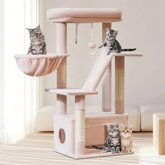Taoqimiao Cat Tree,38.5-Inch Cat Tower for Indoor Cats,Suitable for Kittens with Luxurious cat condo with Adjustable Baskets and Luxurious Perch MS029SP Jelly Pink