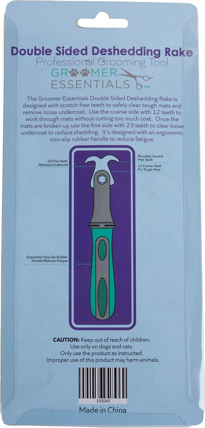 GROOMER ESSENTIALS Double-Sided Deshedding Rake 12/23 Blades
