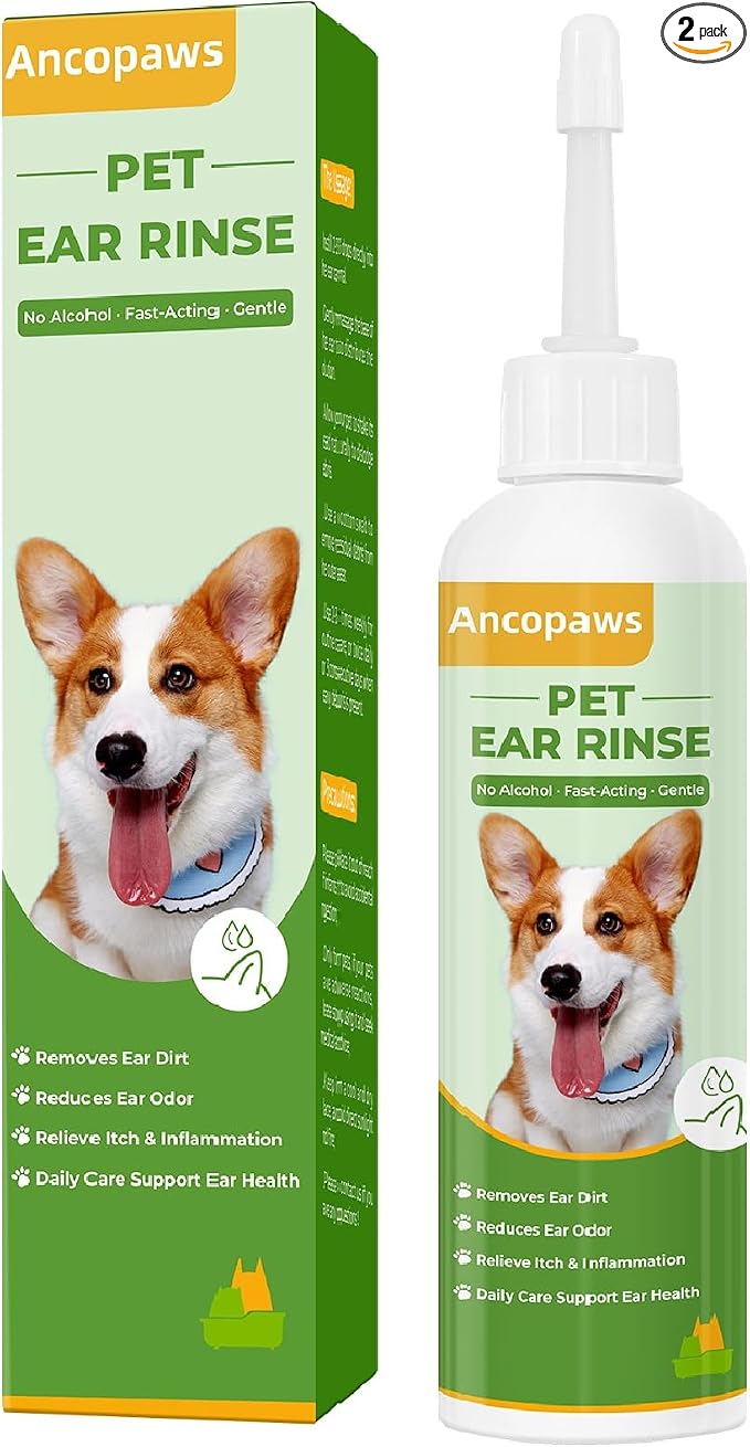 Ear Infection Treatment for Dogs and Cats, Yeast Ear Infection Treatment Drops to Soothe Itchy, Daily Care Dog Ear Cleaning Solution for Gently Removes Debris, Wax, Odor - 2 Pack
