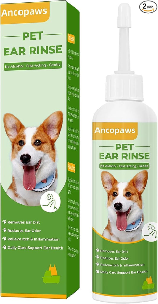 Ear Infection Treatment for Dogs and Cats, Yeast Ear Infection Treatment Drops to Soothe Itchy, Daily Care Dog Ear Cleaning Solution for Gently Removes Debris, Wax, Odor - 2 Pack