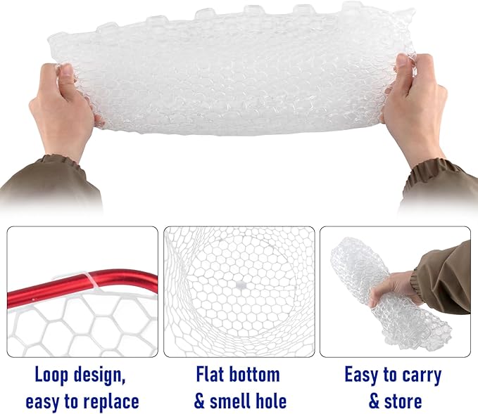 Dr.Fish Fishing Landing Net Replacement Rubber Fishing Net Without Handle Foldable Mesh Netting for Freshwater Saltwater