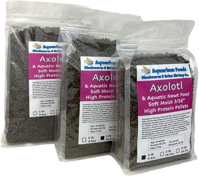Axolotl Food, 3/16" Soft Moist Sinking Pellets, Rangen's Salmon Meal Pellets for Medium & Adult Axolotl. Also Shrimp, Snails, Crabs, All Tropical Fish…3-lbs 14.3oz Clear Bag