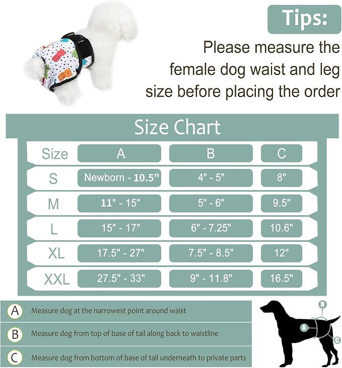 Washable Female Dog Diapers - Premium Reusable Diapers for Doggie in Heat - Highly Absorbent Dog Diapers Female for Pet Incontinence with Adjustable Snaps(Animals, S)
