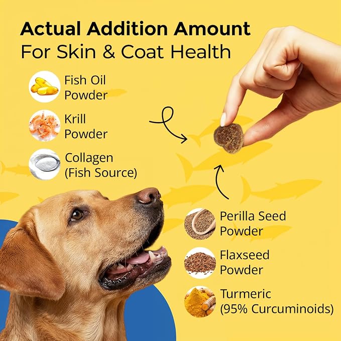 Omega-3 Skin & Coat Soft Chews for Dogs -120 Count, 2-Month Supply -Salmon Oil + Krill + Flaxseed with Turmeric & Green Tea -Itch Relief, Shedding Control & Healthy Coat for All Breeds
