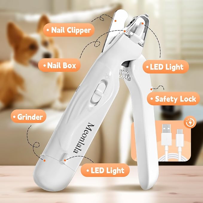 Dog Nail Clippers with Light and Dog Nail Grinder Quiet, Dog Nail Trimmers | 2-in-1 Pet Nail Grinder for Dogs with Guard, Cat Nail Trimmer, Cat Nail Clipper, Dog Nail File, Silent Groom Pro Nail Grinder