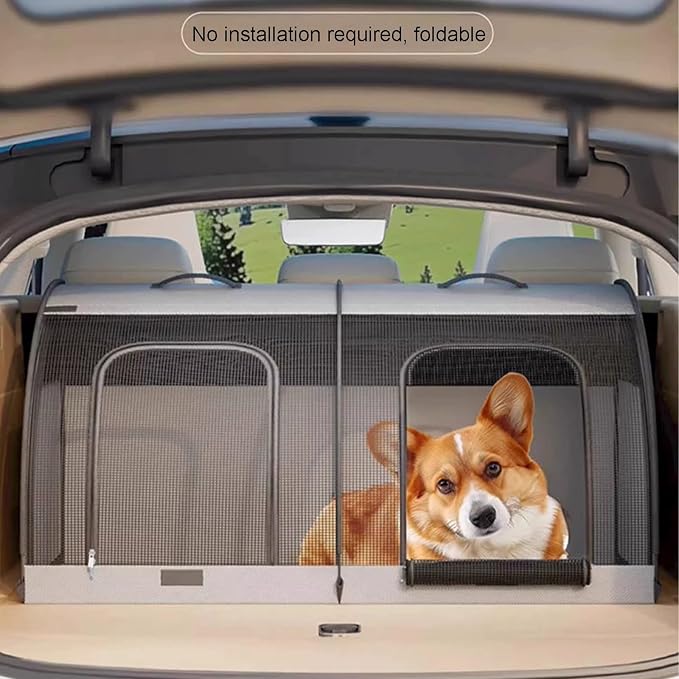 Foldable 2-Door Pet Car Kennel, 39.4" Large Portable Travel Crate with Mesh Windows, Waterproof 600D Oxford Fabric Pet Carrier Up to 55 lbs - Gray