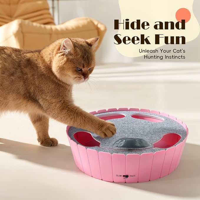 Pawaboo Interactive Cat Toy with Moving Mouse, Electronic Motion Pop and Play Hide Seek Cat Toys, Automatic Teaser Cats Toys Interactive for Indoor Cats Play, Pink