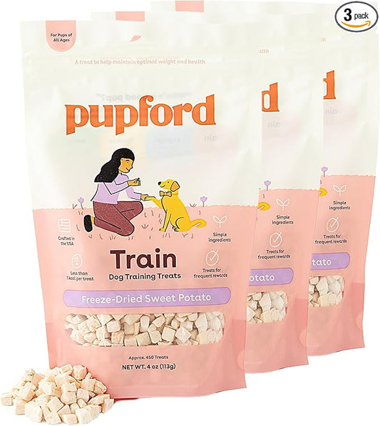 Pupford Freeze Dried Training Treats for Dogs & Puppies, 1400+ One Ingredient Bites (Sweet Potato, 4 oz, 3 Pack)