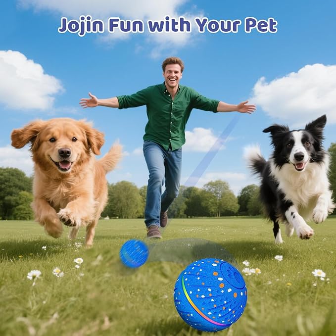 Interactive Dog Toys Dog Ball - 3 Modes Auto Rolling & Bouncing Ball with RGB Light, Durable E-TPU Play Ball for Small Medium Dogs(Blue)