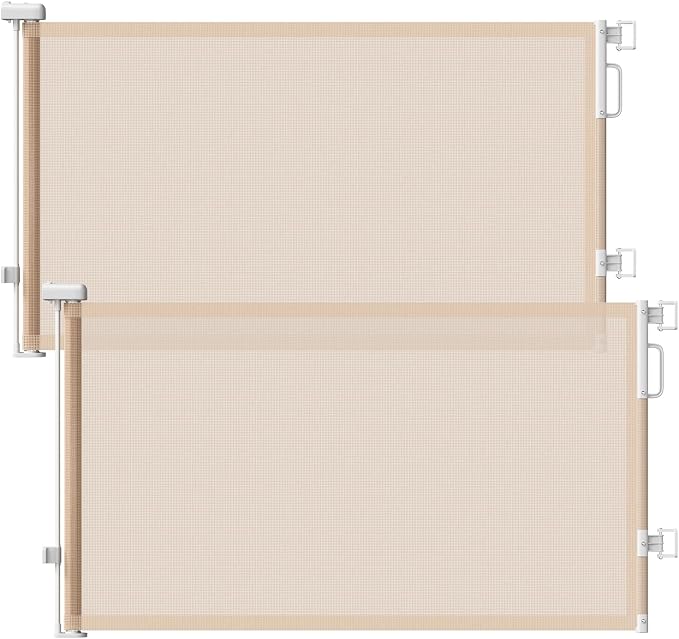 2Pack Retractable Baby Gates for Stairs, 58" Extra Wide Mesh Dog Gate for Doorways, Child Gate for Toddler Pet, Indoor and Outdoor Use, Easy Install, 34" Height, Beige