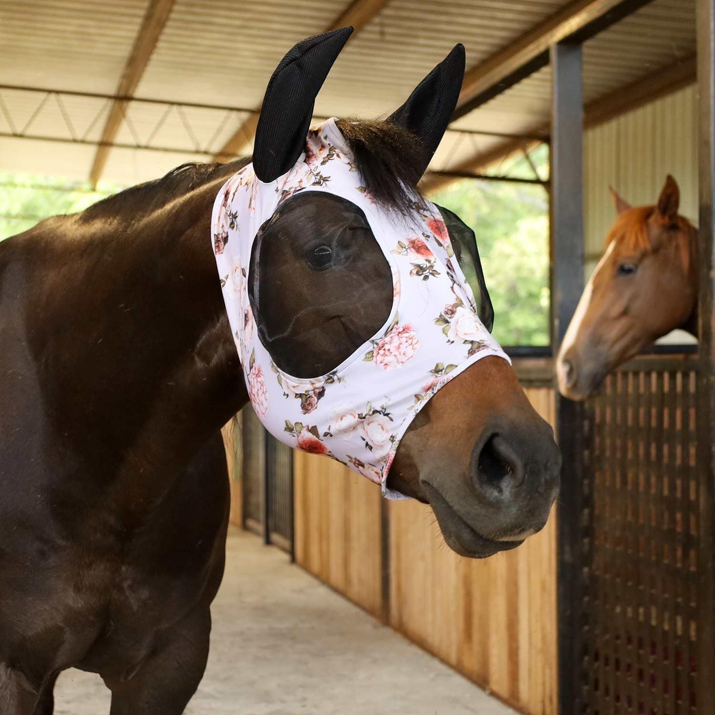 Jeffers Expression Lycra Horse Fly Mask – Oversize, Rose Garden – Lightweight Stretch Horse Mask with Mesh Eyes & Ears, Breathable Lycra Mask for Horses, Equine Summer Apparel & Gear