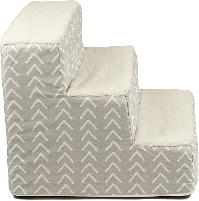 Majestic Pet 3 Step Portable Dog Stairs for Small Dogs to get on Bed Supports 250 lbs or Less – Dog Steps for High Bed with Machine Washable Cover –Pet Stairs for Cats Boho Arrow Light Gray