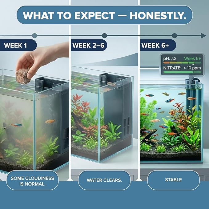EcoBio-Block Natural Volcanic Rock for Aquarium Water Clarity & Balance — Low-Maintenance Alternative to Weekly Additives — for Freshwater Fish, Turtles, Shrimp & Frogs (Mini, 3-8 gal)