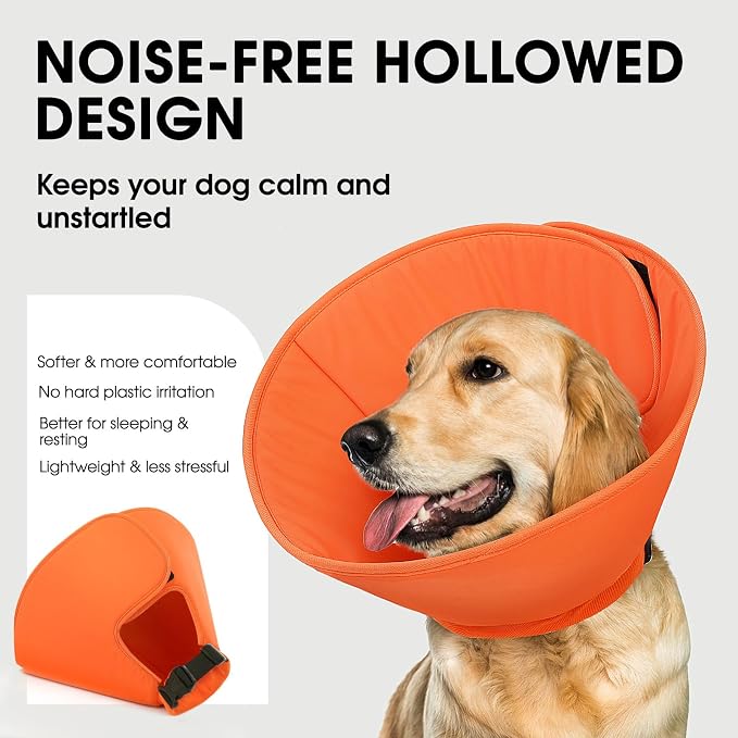 Dog Cone, Soft Cone for Dogs to Stop Licking with Adjustable Buckle, Dog E-Collar Alternative After Surgery for Medium Large Dogs, Pet Cones Collar for Wound Healing, Orange L