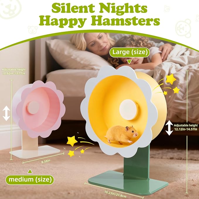Hamster Wheel Super-Silent Hamster Exercise Wheels- Quiet Spinner Hamster Running Wheels with Adjustable Stand for Hamsters Gerbils Mice Or Other Small pet (Yellow, Medium)