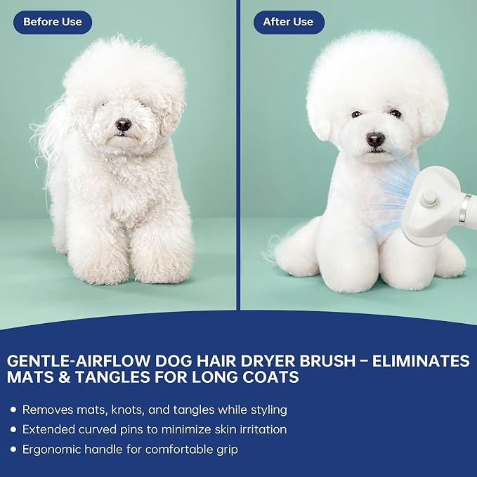 Professional Pet Grooming Dryer Brush – 3-in-1 Dog Blow Dryer with Slicker Brush, Adjustable Temp, Overheat Safe, Salon Quality