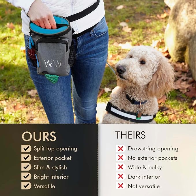 Quickdraw XL Dog Treat Pouch – Training Bag with Waste Bag Dispenser (Bags Not Included), Phone Pocket, Water Bottle Holders, 3-Way Strap – Durable & Reflective (Alpine Blue)