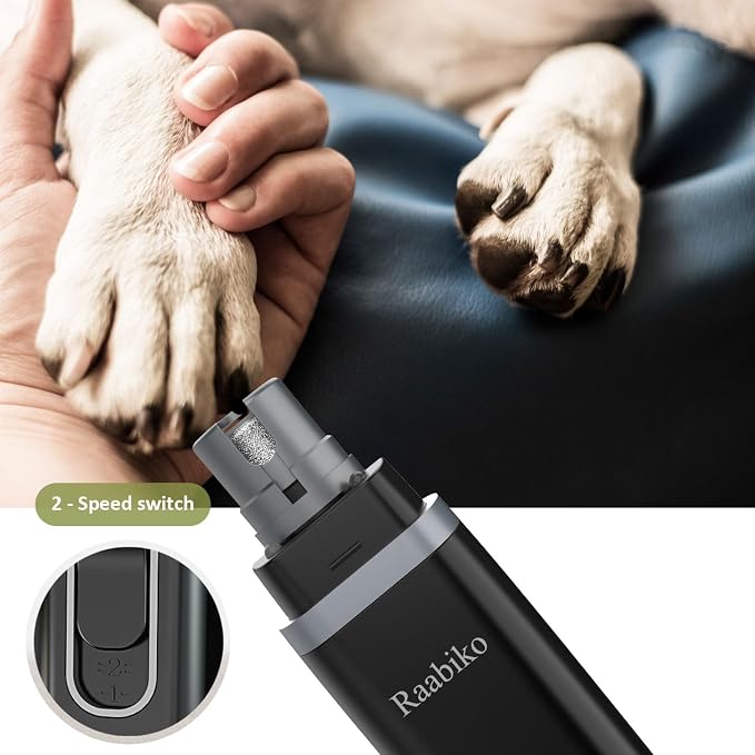 Pet Nail Grinder for Dogs & Cats, 2-Speed Electric Pet Nail Trimmer with LED Light, Painless Paws Grooming & Smoothing for Small Medium Large Dogs & Cats, Black