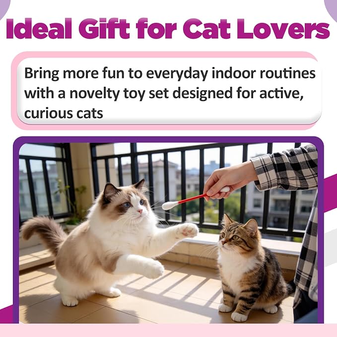 18 Pcs Cotton Swabs Cat with Catnip, Interactive Kitty Kick Sticks | Durable for chew, Soft plushfor, for anxiety and digestive aid
