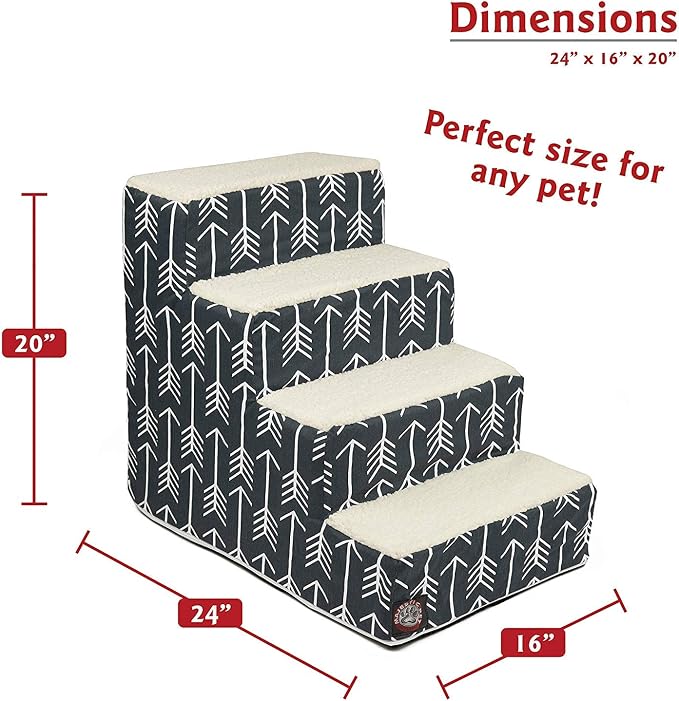 Majestic Pet 4 Step Portable Dog Stairs for Small Dogs to get on Bed Supports 250 lbs or Less – Dog Steps for High Bed with Machine Washable Cover –Pet Stairs for Cats Arrow Navy Blue
