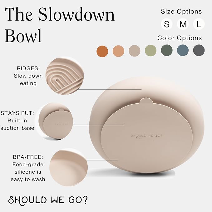 Should We Go? Slow Feeder Dog Bowls - Small Size Silicone Slow Eating Dog Bowl for Puppies & Dogs with Suction Cup -Dishwasher-Safe, Lick Mat Design, Reduces Gulping, for All Breeds, 6”x1.25”- Sage