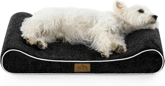 COZY KISS Orthopedic Dog Bed for Small Dogs up to 35 lbs - Removable Washable Cover with Waterproof Lining & Non-Skid Bottom, Cotton-Polyester Blend Boat-Shaped Lounger Mattress, S(30x20x5in), Black