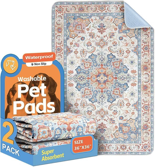 Washable Pee Pads for Dogs 2 Pack Reusable Puppy Training Pads 36"x36" Super Absorbent Waterproof Dog Training Pads, Non-Slip Potty Pads Whelping Pads Litter Mat Pet Supplies - Orange/Mix
