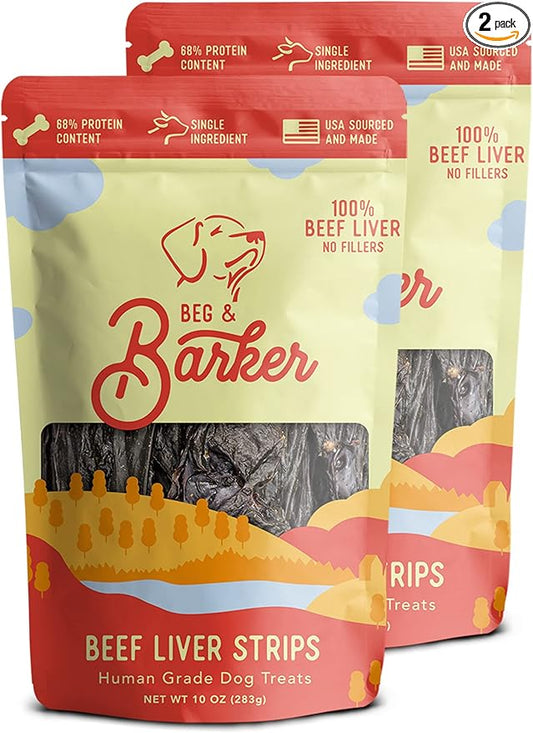 Beg & Barker Beef Liver Jerky for Dogs (10 Ounce, Pack of 2) - Dog Training Treats - Natural Dog Treats Made in The USA - Grain Free, Diabetic-Friendly, High Protein, Sugar-Free