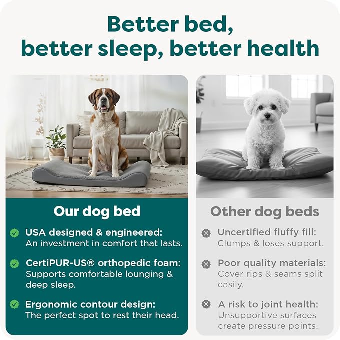 FurHaven Orthopedic Dog Bed for Large Dogs, Luxe Lounger Contour Mattress with Solid Orthopedic Foam Slab for Joint Support, Removable Washable Cover, Giant XXXL, Plush Suede, Gray