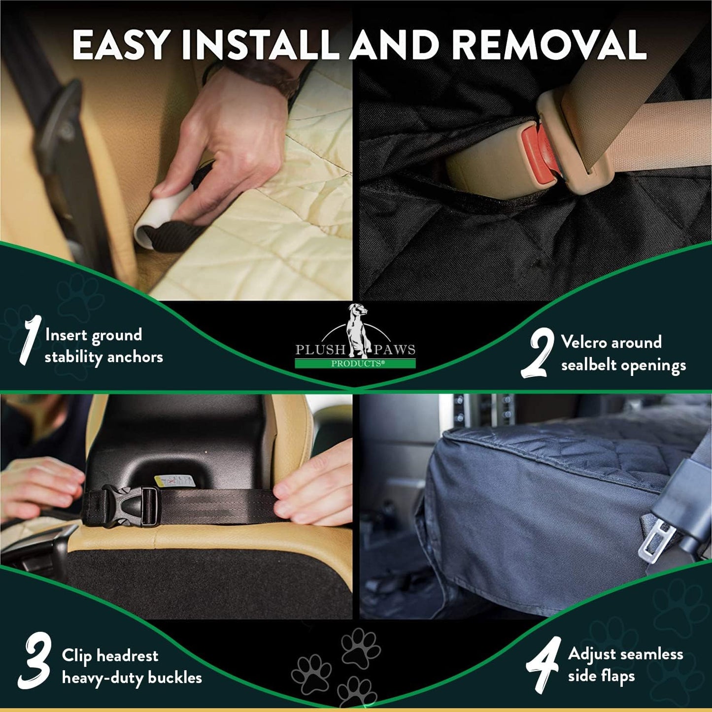 Plush Paws Products Premium Bucket Car Seat Protector | Diamond Stitching | Washable & Waterproof Front Seat Dog Cover Car, Truck, & SUV | Nonslip, Tear Resistant Pet Passenger Seat Cover | Tan