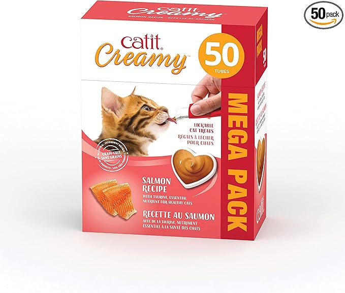 Catit Creamy Lickable Cat Treat, Healthy Cat Treat, Salmon, 50 Pack