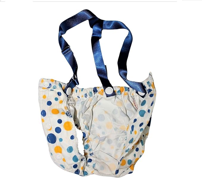 Female Dog Diaper with Suspenders Reusable Washable for Small Dog Breeds (Blue, XSmall: Waist 7" - 10")