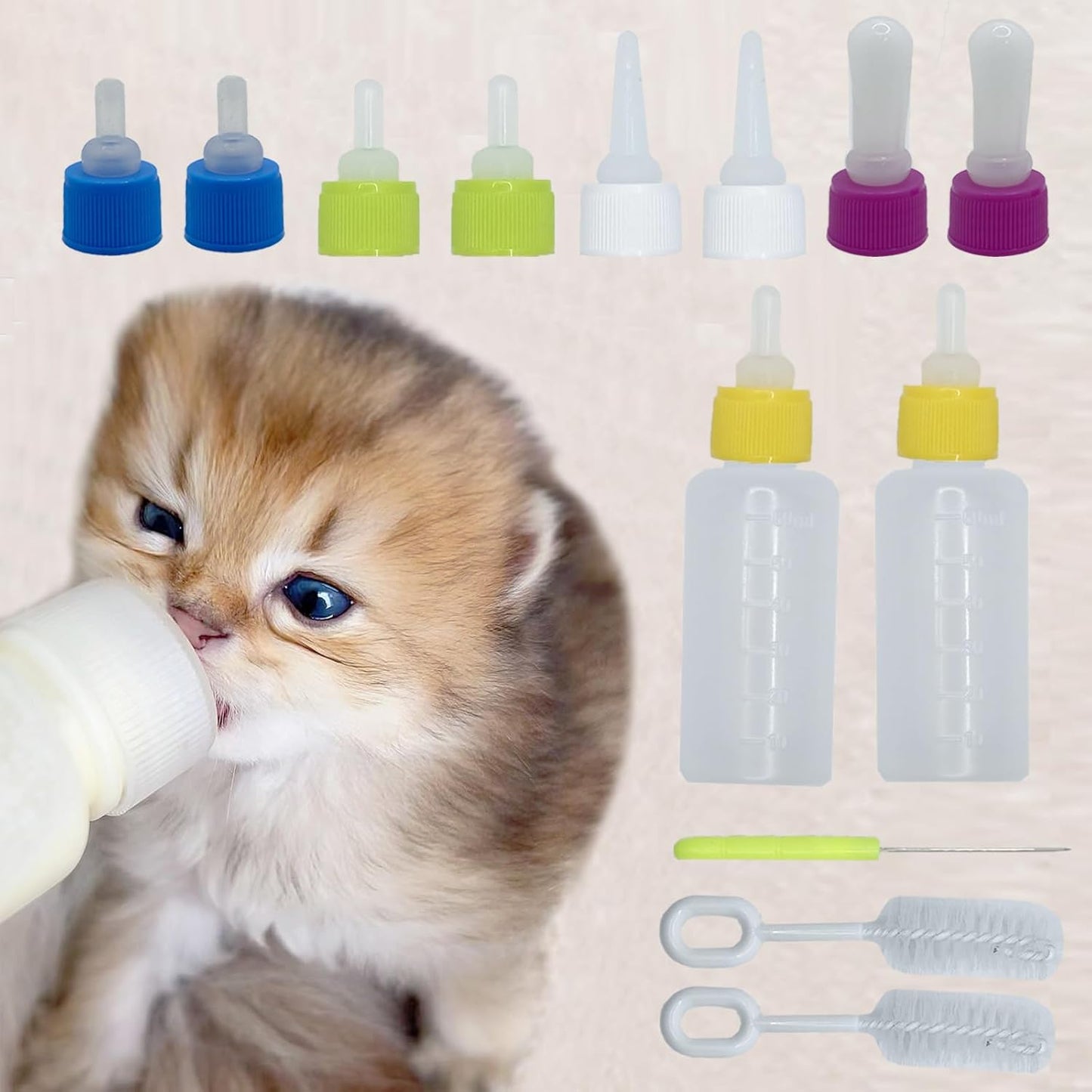 60ml Pet Feeding Bottle kit, pet Feeding Tool, Newborn Animal Feeder Practical, Replacement Pet Bottle with 10pcs Nipples