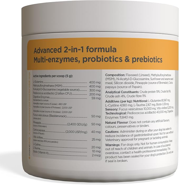maxxipaws maxxidigest+ Prebiotic & Probiotic for Dogs 7oz | Dog Probiotic Powder with Advanced Digestive Enzymes for Gut Health & Immunity | Supports Digestion, Food Sensitivities & Itchy Skin