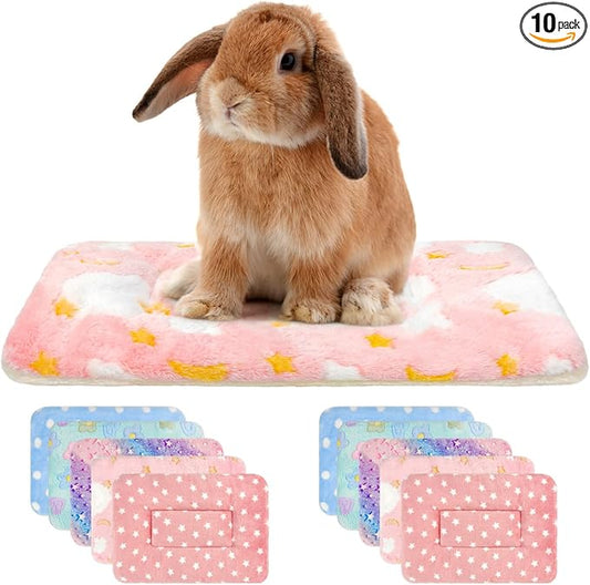 10PCS Guinea Pig Bed Soft Rabbit Bedding Cage Liner Warm Bunny Mats Pee Pads Fleece Blanket Plush Hamster Sleep Beds Ferret Squirrel Hedgehog Rat