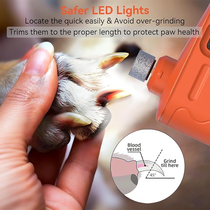 Dog Nail Grinder Quiet,Dog Nail Trimmers with Light,Electric 2-Speed Pro Pet Nail Grinder,Painless Paws Grooming & Smoothing Tool for Dogs, Cats and Other Animals