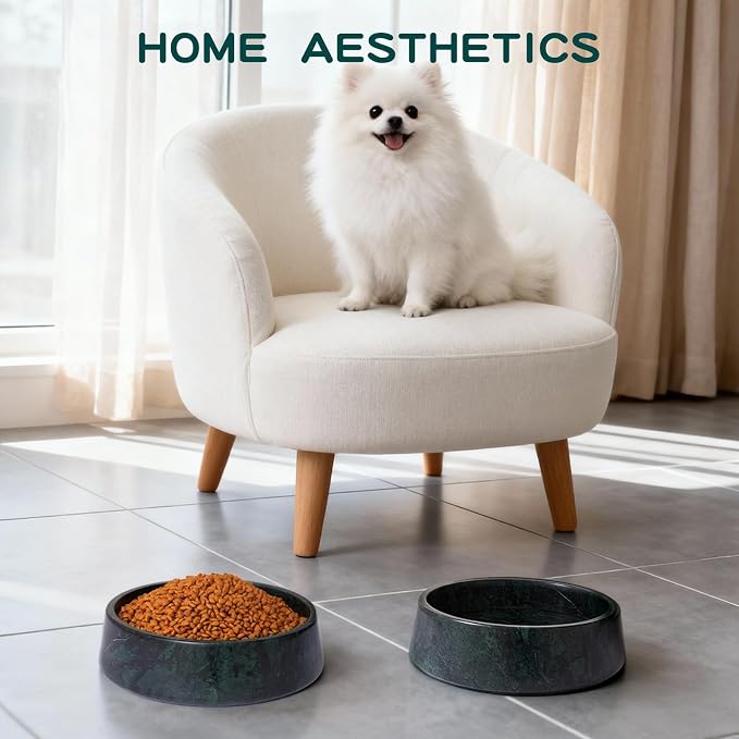 SAMAH Green Marble Dog Bowl, Non-Slip Dog Food Water Bowl, Large Weighted Stone Dish, Natural Marble Heavy Pet Bowl, Easy to Clean, Gifts for Cat Lovers, Perfect Cat Dog Gifts, Holds 6 Cups(6 lbs)