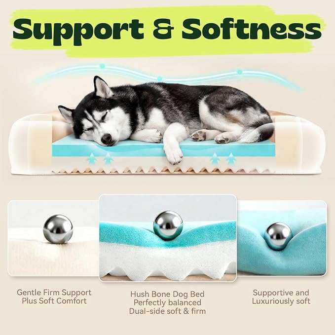 Orthopedic Dog Bed for Extra Large Dogs,Waterproof Cooling Gel Memory Foam XL Pet Sofa Non-Slip Bottom,Egg-Crate Foam Washable Removable Cover 42.0" LX30.0"X9.0"Th Beige