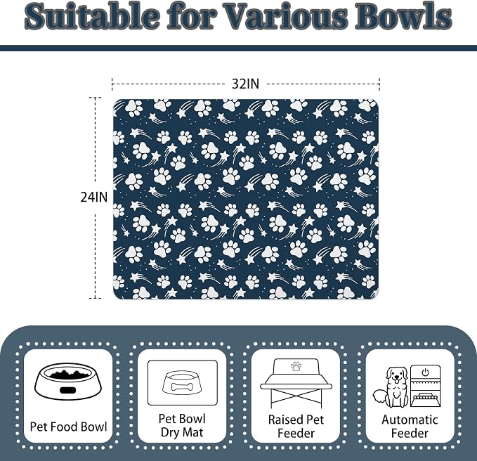 Dog Food Mat 24x32 Inch Pet Feeding Absorbent Mats for Floor Dog Cat Water Bowl Placemat Non-Slip Washable Pet Food and Water Mat